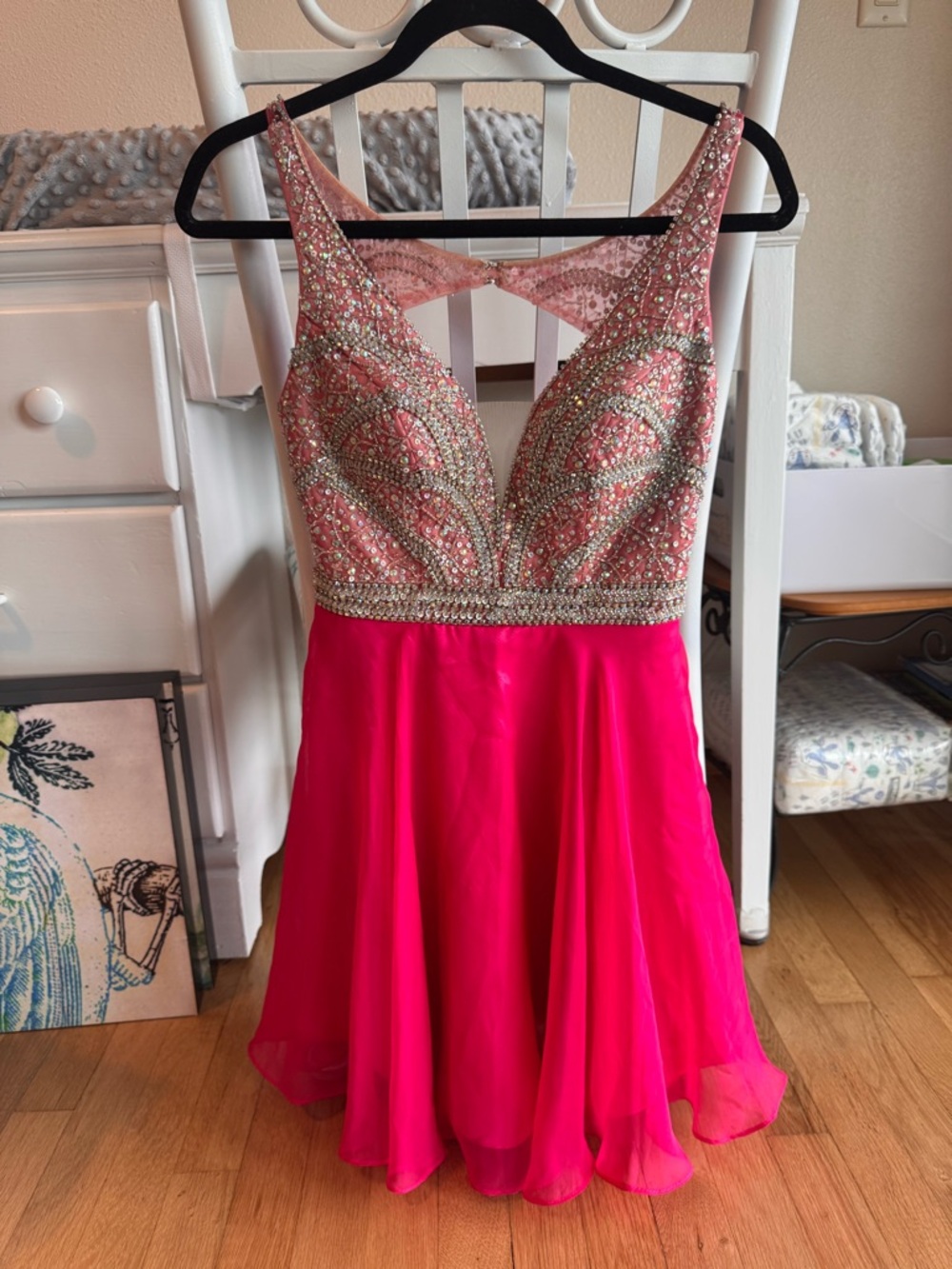 Hannah S Embellished Hot Pink Prom Dress with Beaded Bodice